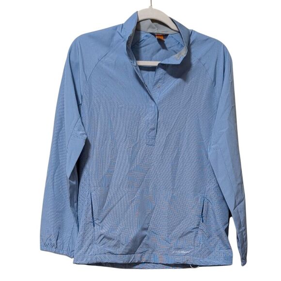 Eddie Bauer quarter Zip Pullover Casual Golf Jacket Windbreaker checked blue XS - Picture 10 of 10